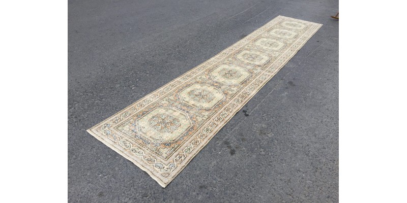 3x14 Woven Turkish Runner, Geometric hallway rug, 2'8 X 13'8 Handmade vintage runner