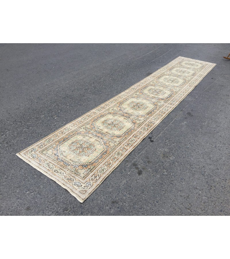 3x14 Woven Turkish Runner, Geometric hallway rug, 2'8 X 13'8 Handmade vintage runner