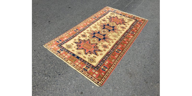 4x6 sheen wool dining room rug, geometric Vintage rug , handmade rug , 3'7 X 6'2 living room rug