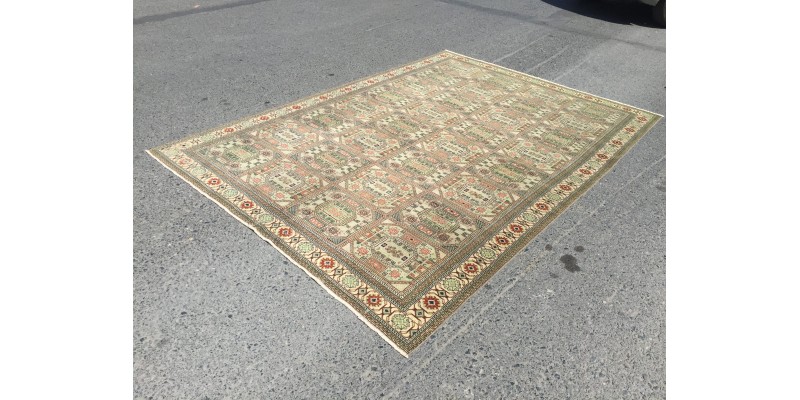 6x9 Soft wool rug , woven area rug, Turkish vintage rug, distressed muted vintage rug, 6'6