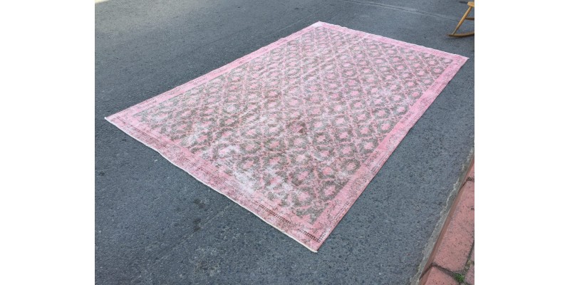 6x10 bed plan rug, pink grey handmade Rug, Vintage Rug, 6'5 X 10' Turkish Rug