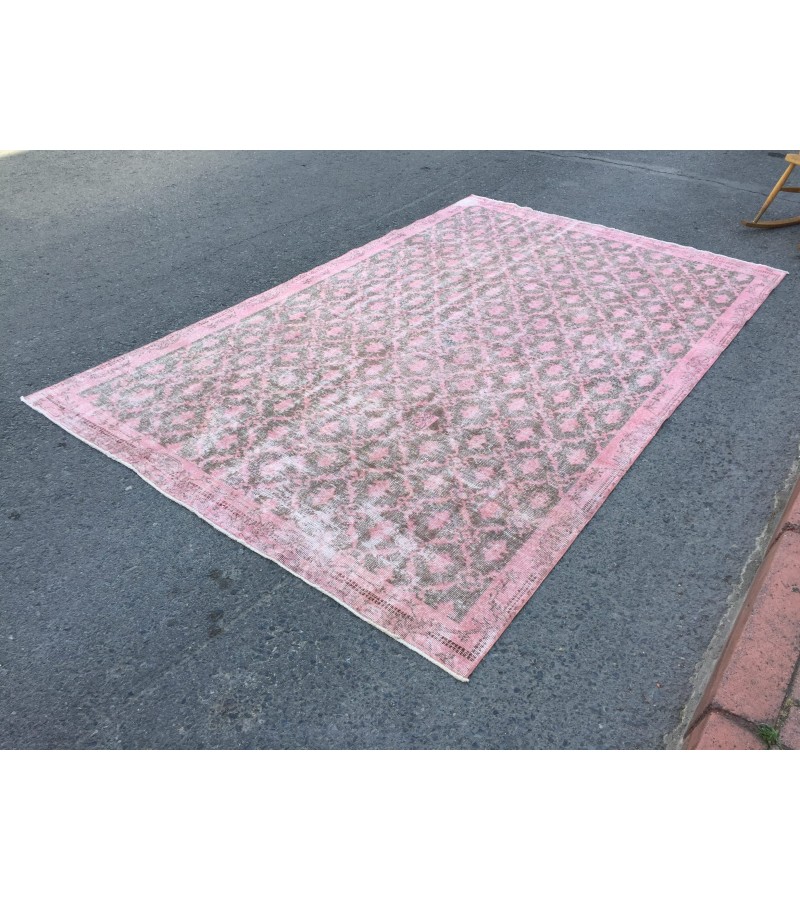 6x10 bed plan rug, pink grey handmade Rug, Vintage Rug, 6'5 X 10' Turkish Rug