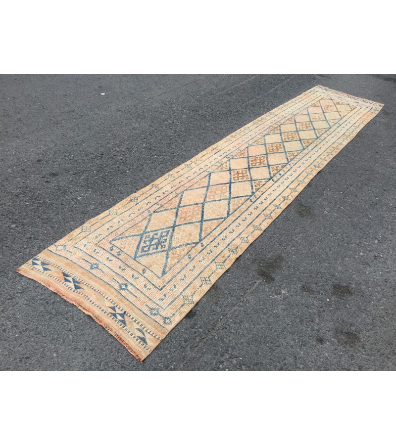 3x12 retro geometric runner, distressed runner, corridor rug , 2'7 X 12'2 kitchen runner