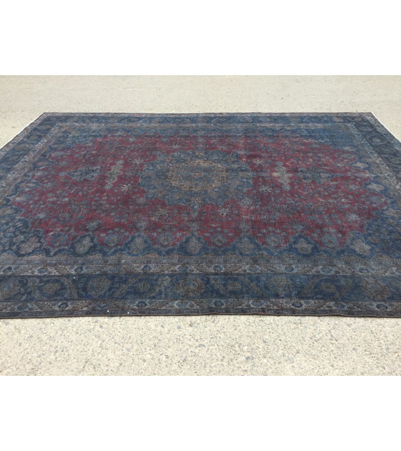 10x13 retro handmade rug, dark red blue rug, rug for living room, 9'7 X 12'6 Area Rug