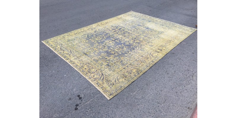 7x11 Handmade Turkish rug , floral vintage rug, Blue Beige Area Rug , 7'5 X 10'6 Living room rug