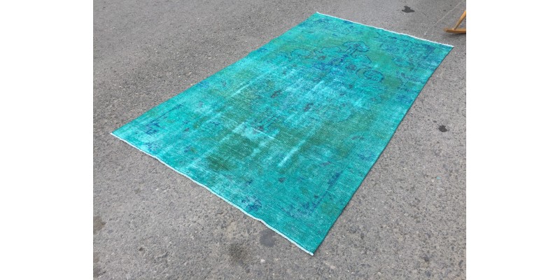 4x7 green blue kitchen rug, geometric rug, , retro rug, 4'2 X 7'3 woven rug