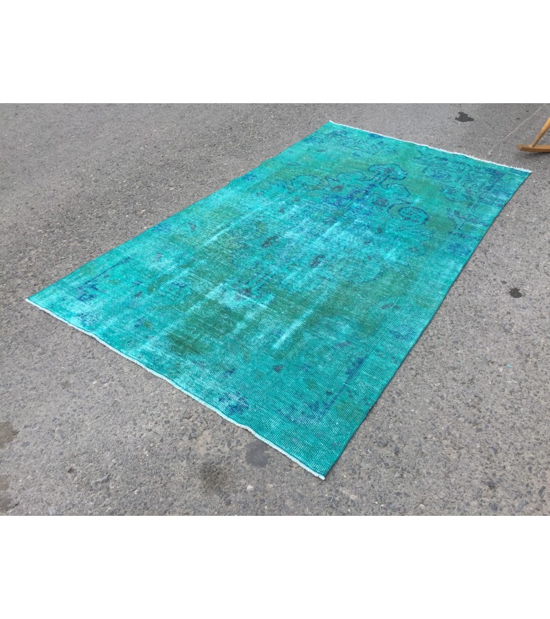 4x7 green blue kitchen rug, geometric rug, , retro rug, 4'2 X 7'3 woven rug
