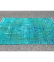 4x7 green blue kitchen rug, geometric rug, , retro rug, 4'2 X 7'3 woven rug