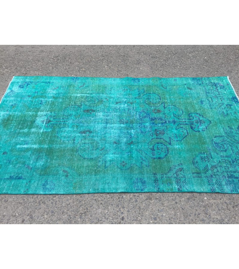 4x7 green blue kitchen rug, geometric rug, , retro rug, 4'2 X 7'3 woven rug