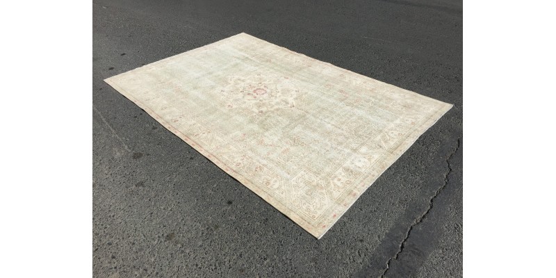 6x10 vintage bedroom rug, , hand woven rug, 6'3 X 9'8 beige green rug