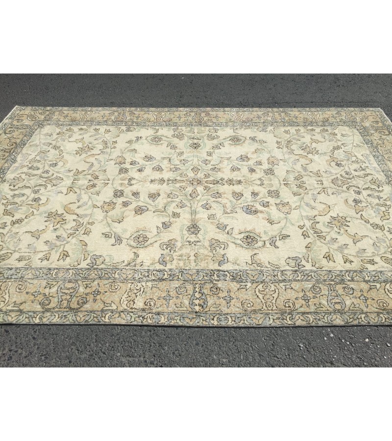 7x10 bed plan rug, Turkish handmade rug, 6'9 X 10'4 retro rug