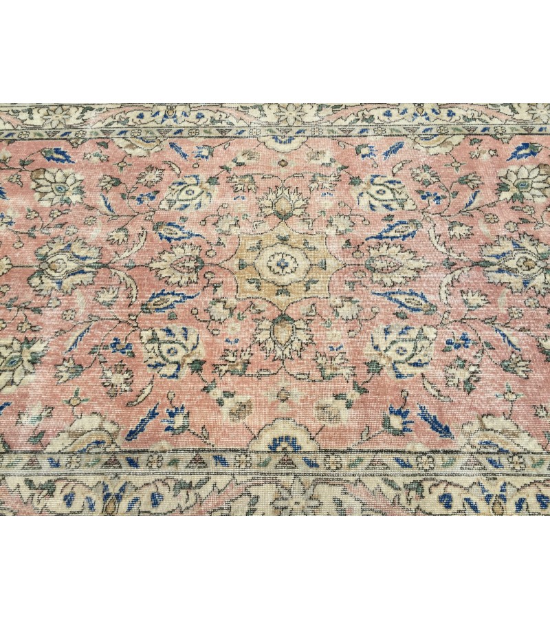 5x8 dining room rug, vintage Turkish rug, pastel red beige rug, 4'11 X 8' Handmade rug