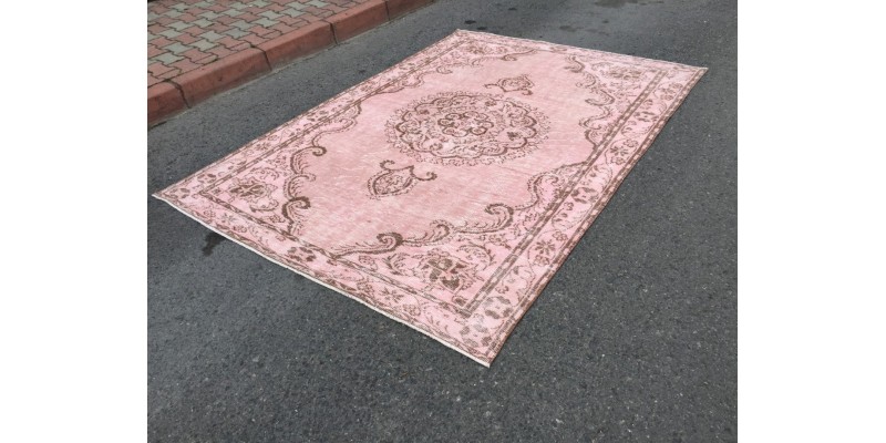 6x9 pink brown bedroom rug, distressed area rug, 6'3 X 9'Handmade rug