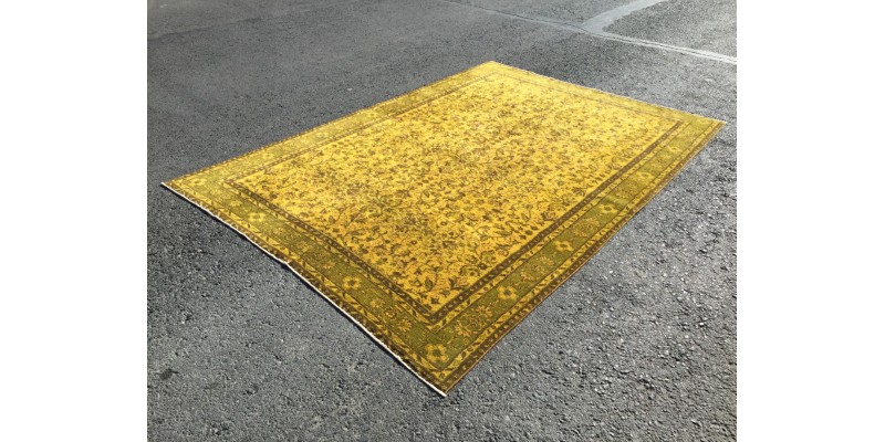 8x10 Wool Yellow Green Oushak Rug , 7x10 Handmade Area rug , 6'11 x 10'1 Turkish Rug