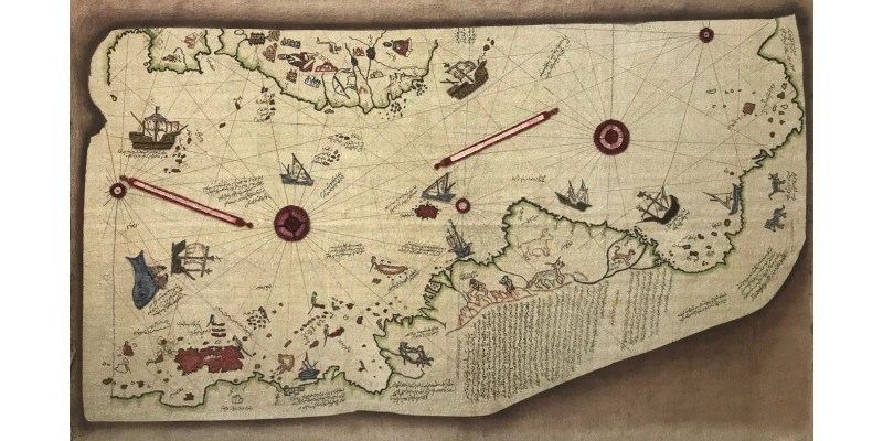 Piri Reis Map: A Handcrafted Hemp Airbrush Portrait