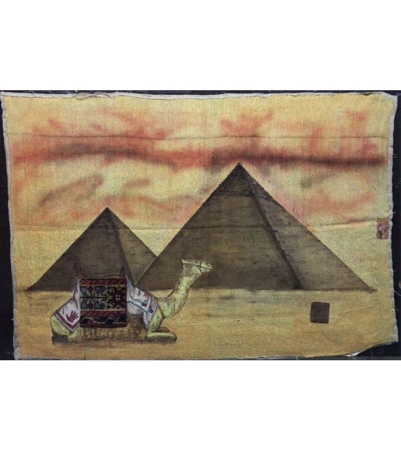 Great Pyramids of Giza, in the foreground a traditionally decorated camel