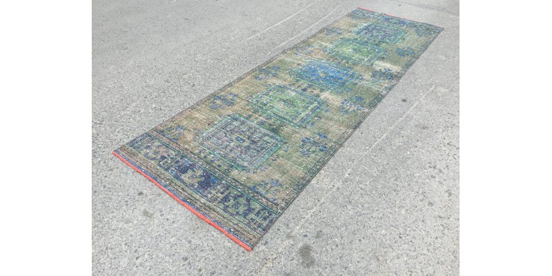 3x11 rustic corridor rug, geometric runner , 3'5 X 10'11 faded kitchen runner