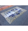 4x6 distressed Turkish rug , bedroom rug, 4' X 6'2 Blue Beige Handmade vintage rug