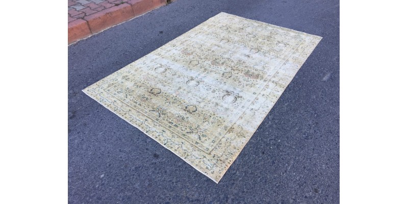 5x8 beige kitchen rug, bed plan rug, Turkish handmade rug, 4'8 X 7'5 retro rug