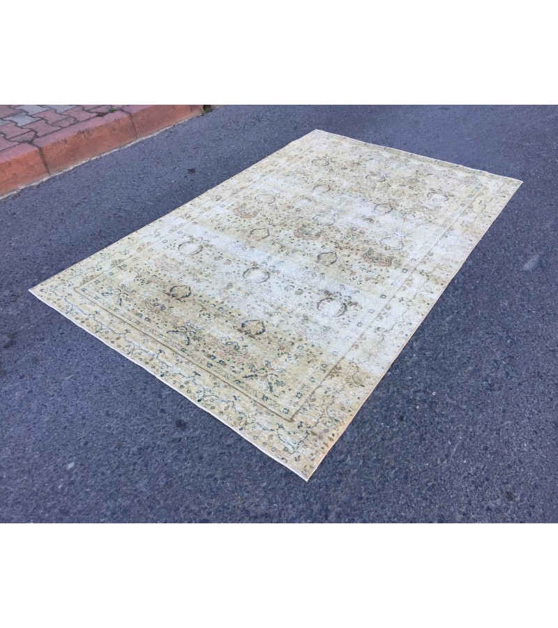 5x8 beige kitchen rug, bed plan rug, Turkish handmade rug, 4'8 X 7'5 retro rug