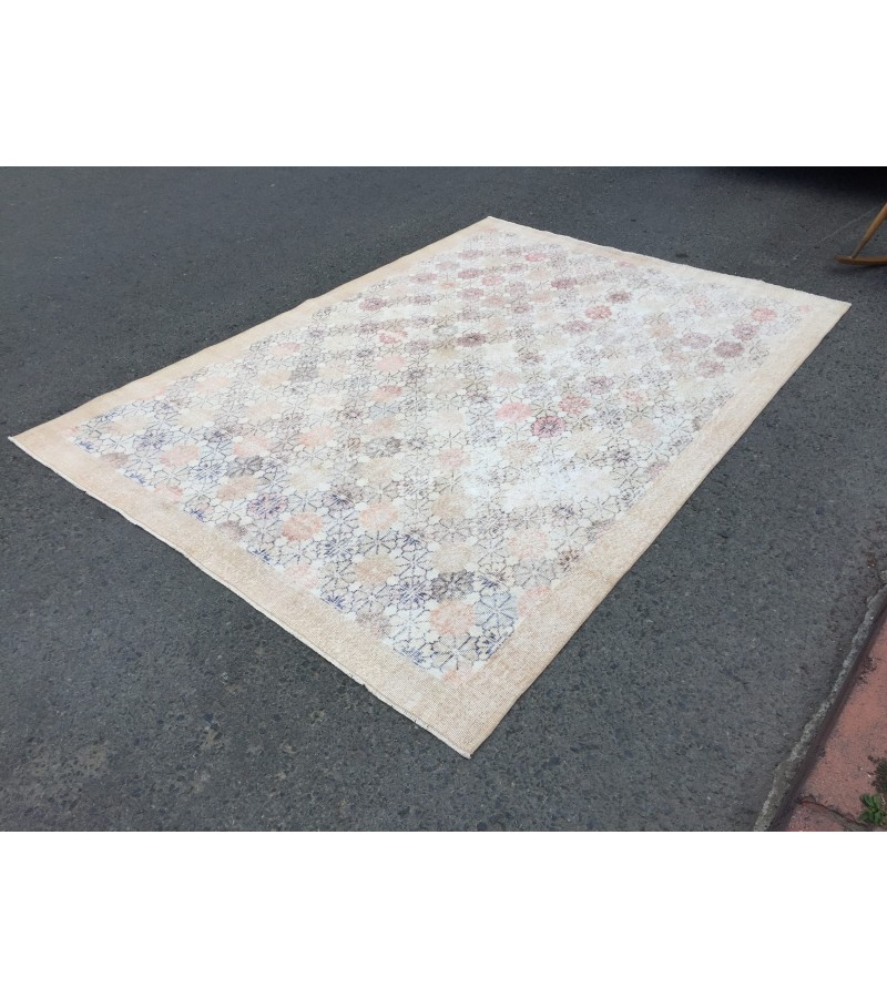6x9 minimal floral area rug, hand knotted Turkish rug , 6'5 X 9 retro rug