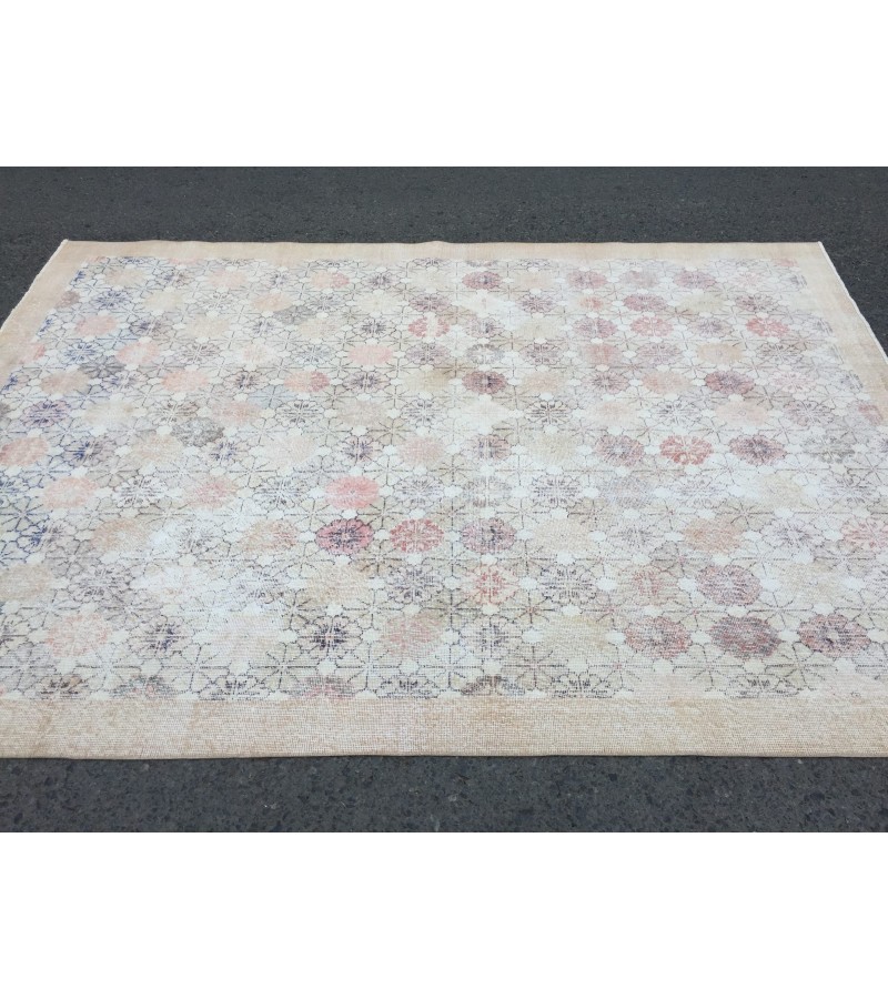 6x9 minimal floral area rug, hand knotted Turkish rug , 6'5 X 9 retro rug
