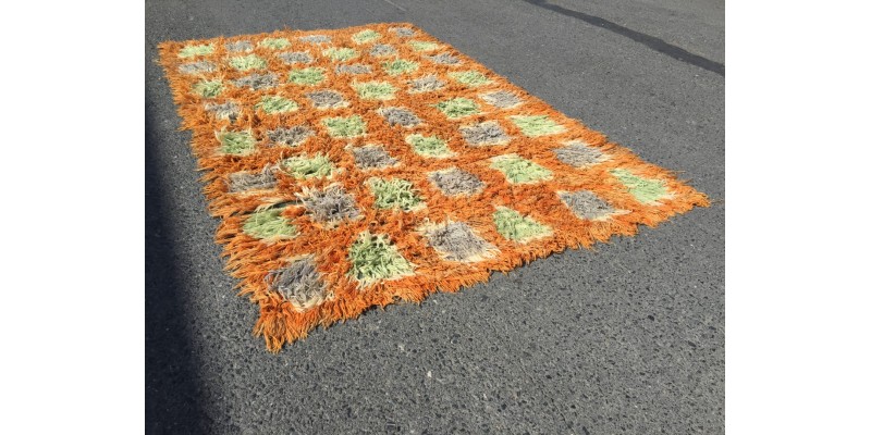 6x10 Vintage Orange shaggy rug, Moroccan rug 6x9 , Turkish Tulu rug , 6 X 9'6 handmade decor rug