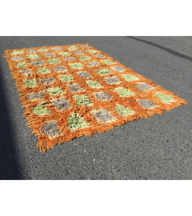 6x10 Vintage Orange shaggy rug, Moroccan rug 6x9 , Turkish Tulu rug , 6 X 9'6 handmade decor rug