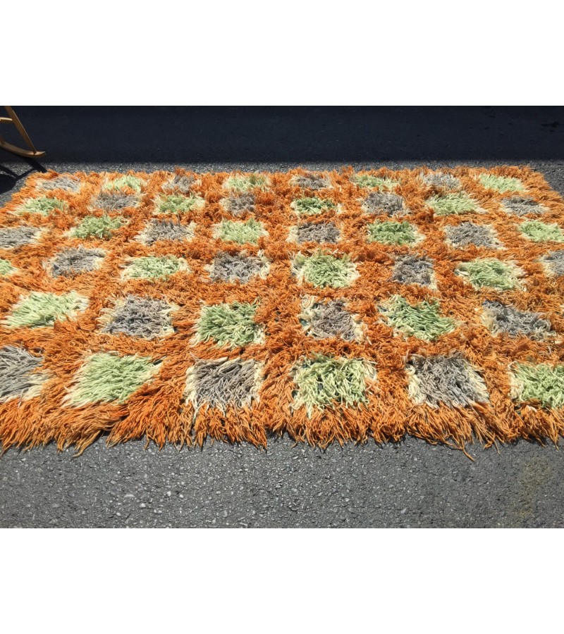 6x10 Vintage Orange shaggy rug, Moroccan rug 6x9 , Turkish Tulu rug , 6 X 9'6 handmade decor rug