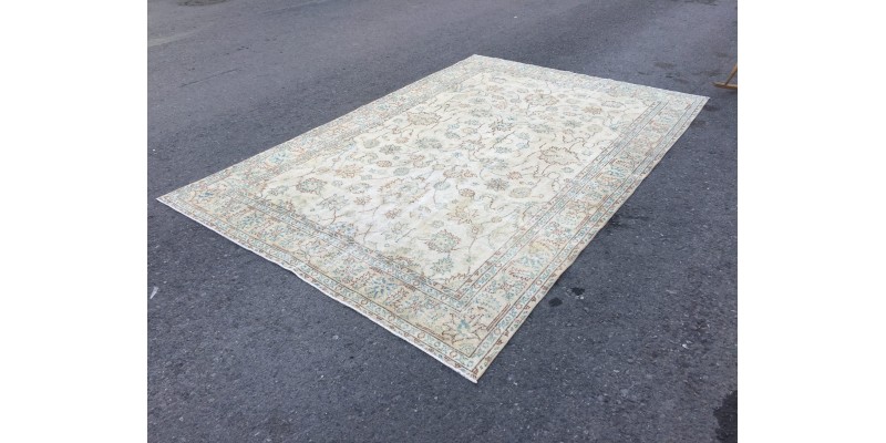 6x10 home decor rug, Vintage Turkish Rug , 6'5 X 9'11 Woven Rug , ivory rug 