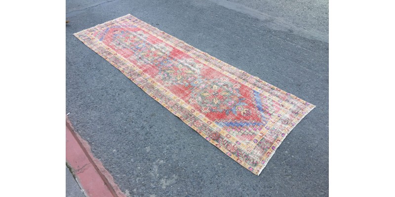 3x10 distressed vintage runner, entryway runner, 3'1 X 9'10 woven runner